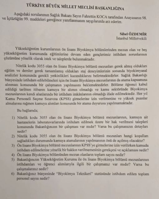 BiyokimyaTeknikerleri, TBMM, CHP, istihdam, kpss, ünvan, habertekniker 